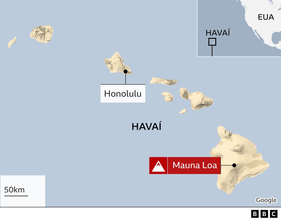 Localização do Mauna Loa — Foto: BBC