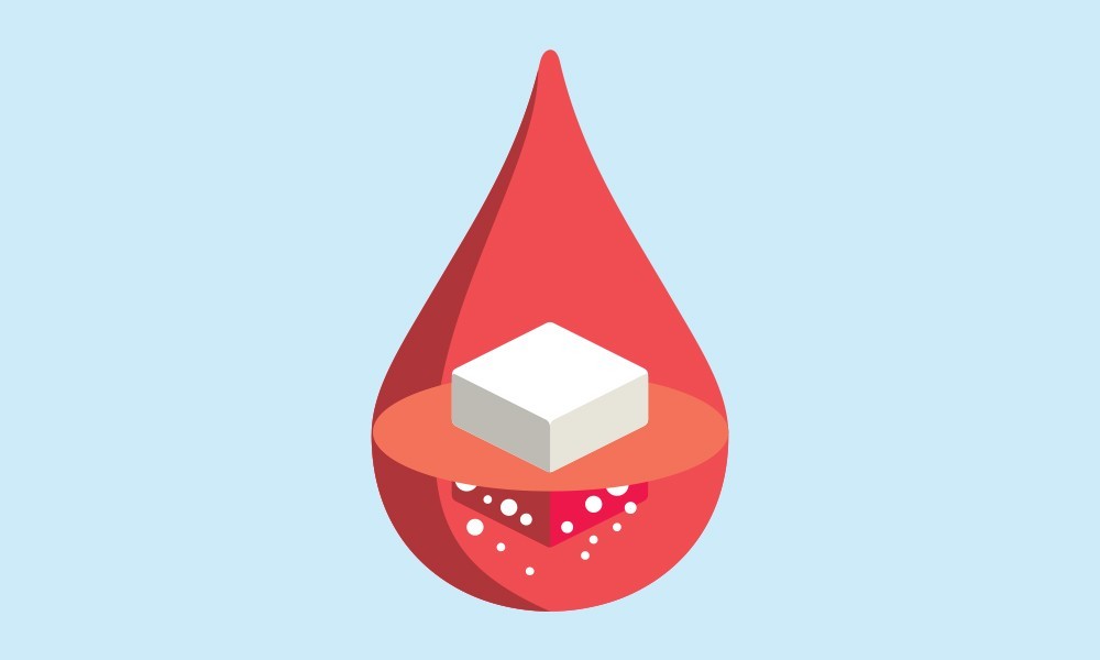 Ilustração de bloco de açúcar no interior de gota de sangue (Foto: Getty Images)