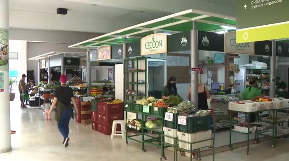 Mercado Municipal de Curitiba tem espaço exclusivo para vendedores de orgânicos — Foto: Reprodução/RPC