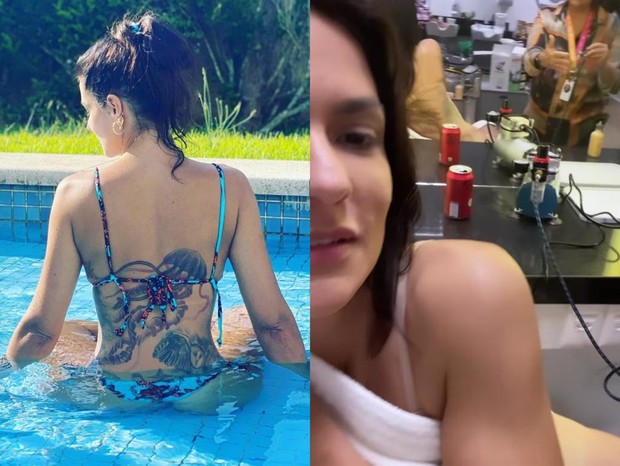 Paula Barbosa cobre tatuagens para cena de Pantanal (Foto: Reprodução/Instagram)