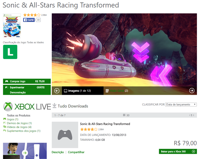 Página do game na Xbox LIVE Marketplace (Foto: Reprodução/André Mello)