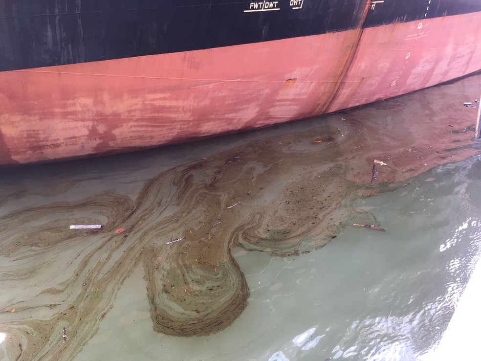 Óleo foi derramado no mar (Foto: Solange Freitas/G1)