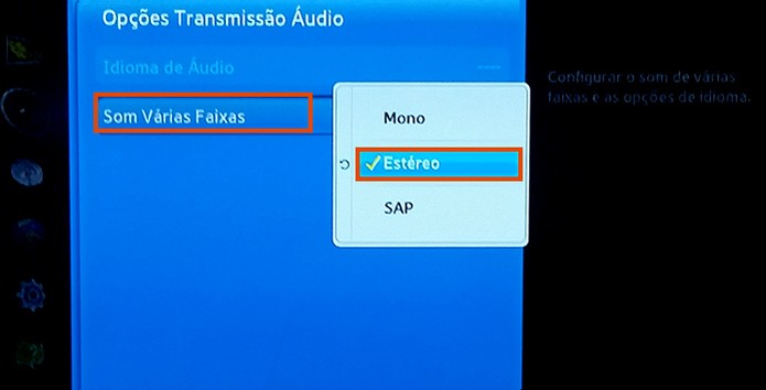 Selecione o som Estéreo ou desligue a função SAP (Foto: Reprodução/Barbara Mannara)