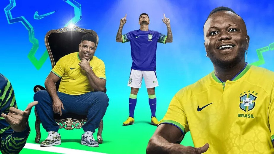 Campanha da Nike da nova camisa da seleção brasileira com Ronaldo, Philipe Coutinho e o rapper Djonga