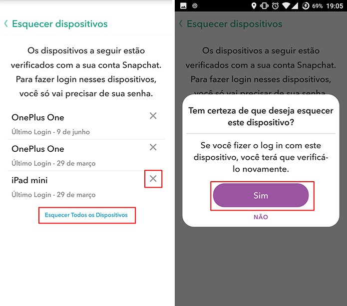Apague dispositivos que deseja exigir verificação em duas etapas no Snapchat (Foto: Reprodução/Elson de Souza)