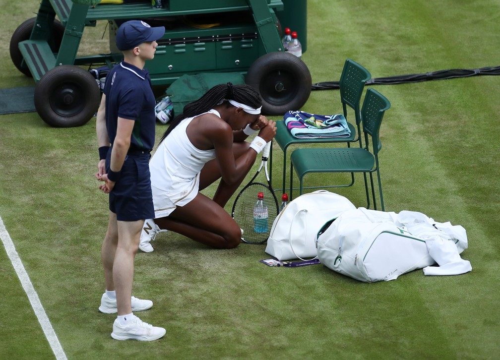 Cori Gauff chora ao fim do jogo — Foto: REUTERS/Carl Recine
