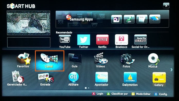 Acesse o item de Canal na Smart TV Samsung (Foto: Reprodução/Barbara Mannara)
