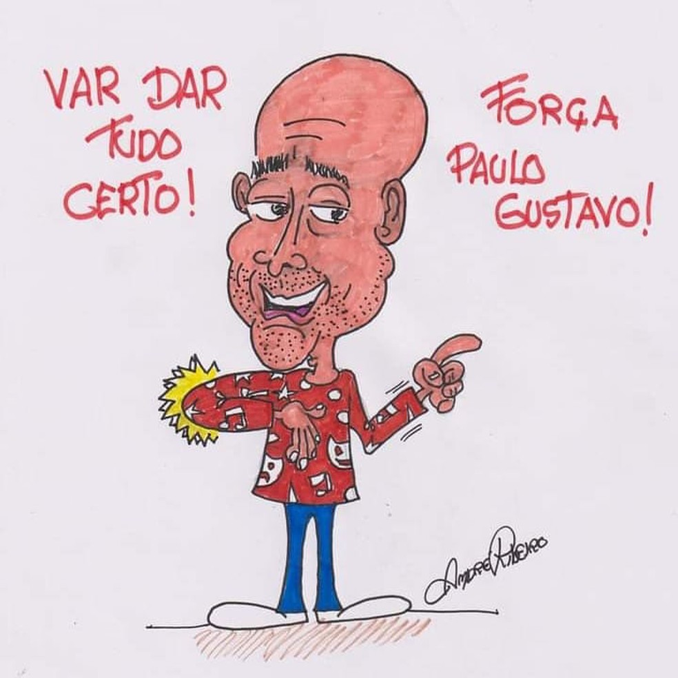 André Ribeiro faz homenagem a Paulo Gustavo — Foto: André Ribeiro/Associação dos Cartunistas do Brasil