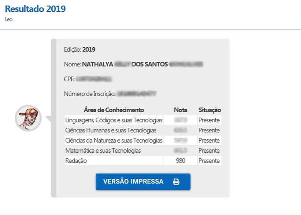 Aluna de escola pública da Paraíba faz 980 pontos na redação do Enem 2019 — Foto: Reprodução/Inep