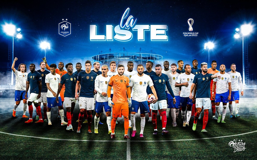 Os convocados da seleção da França para a Copa do Mundo de 2022 — Foto: Divulgação / FFF