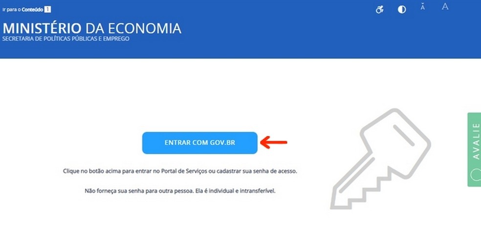 Acesso ao site do Ministério da Economia por meio de login no portal Gov.br — Foto: Reprodução/Raquel Freire
