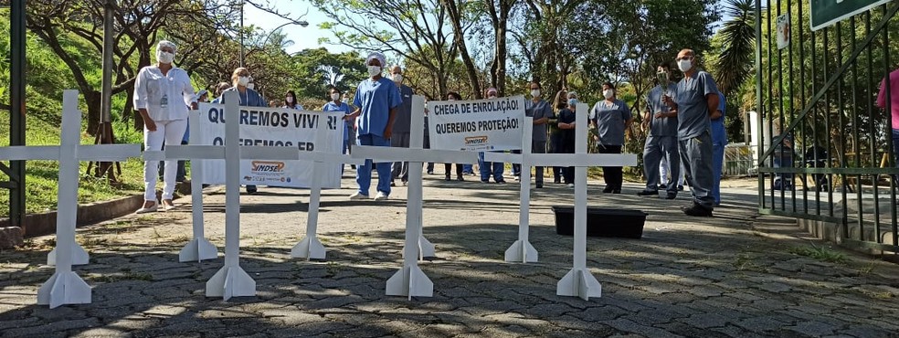 Profissionais de saúde fazem ato contra falta de equipamentos de proteção em SP  — Foto: Foto: Cecília Figueiredo/Sindsep
