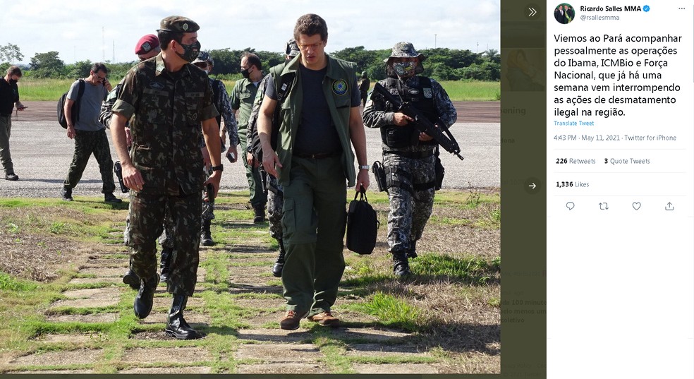 Ministro Ricardo Salles transfere gabinete ao Pará para acompanhar operações da Força Nacional — Foto: Reprodução/Twitter