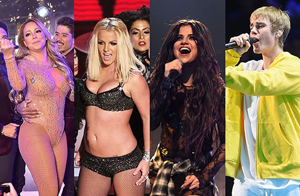 Mariah Carey, Britney Spears, Selena Gomez, Justin Bieber (Foto: Getty Images)