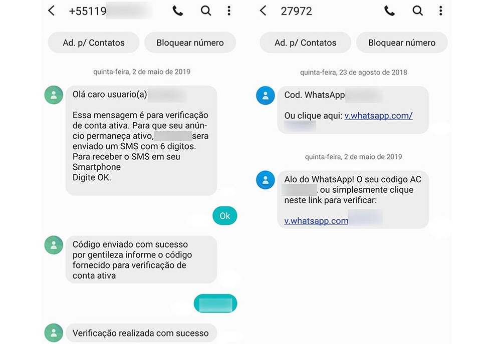 Vítima tinha anúncio on-line em site que deixava telefone exposto para negociação. Golpistas enviaram um SMS falso alegando se tratar de uma confirmação no cadastro do site onde o telefone aparecia — Foto: Reprodução