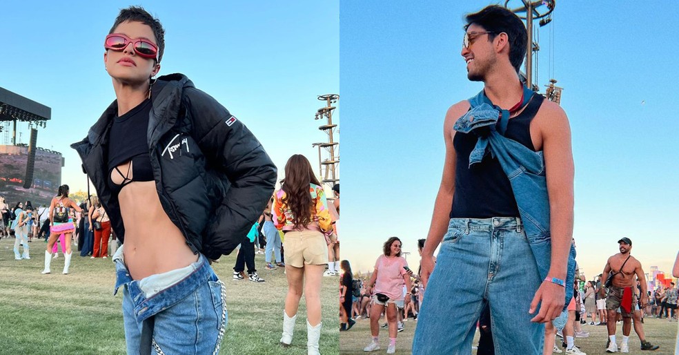 Agatha Moreira e Rodrigo Simas: o casal é fã do jeans clássico para festivais  — Foto: reprodução Instagram