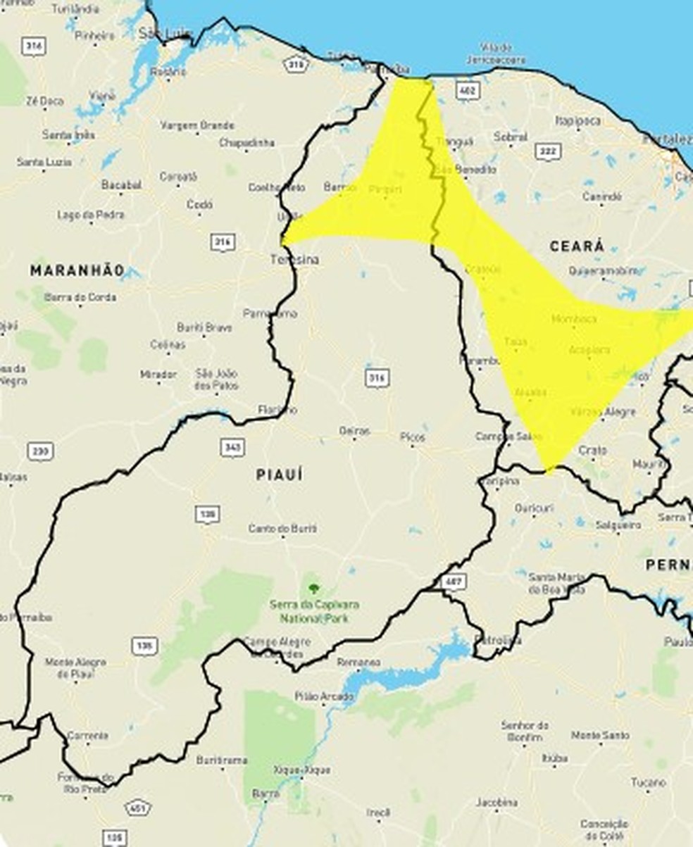 Alerta amarelo para 48 municípios — Foto: Divulgação /Inmet