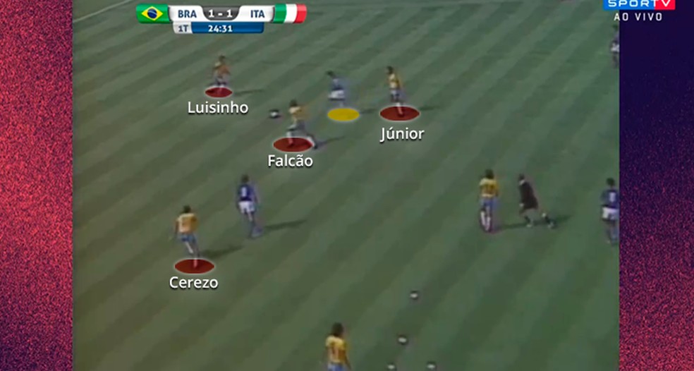 Paolo Rossi rouba a bola de Falcão no segundo gol — Foto: Leonardo Miranda