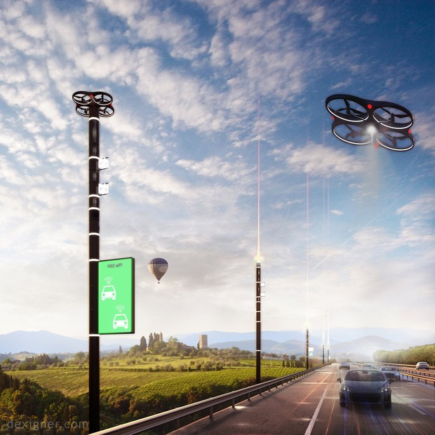 Postes inteligentes e drones estão no projeto rodoviário (Foto: Dexigner)