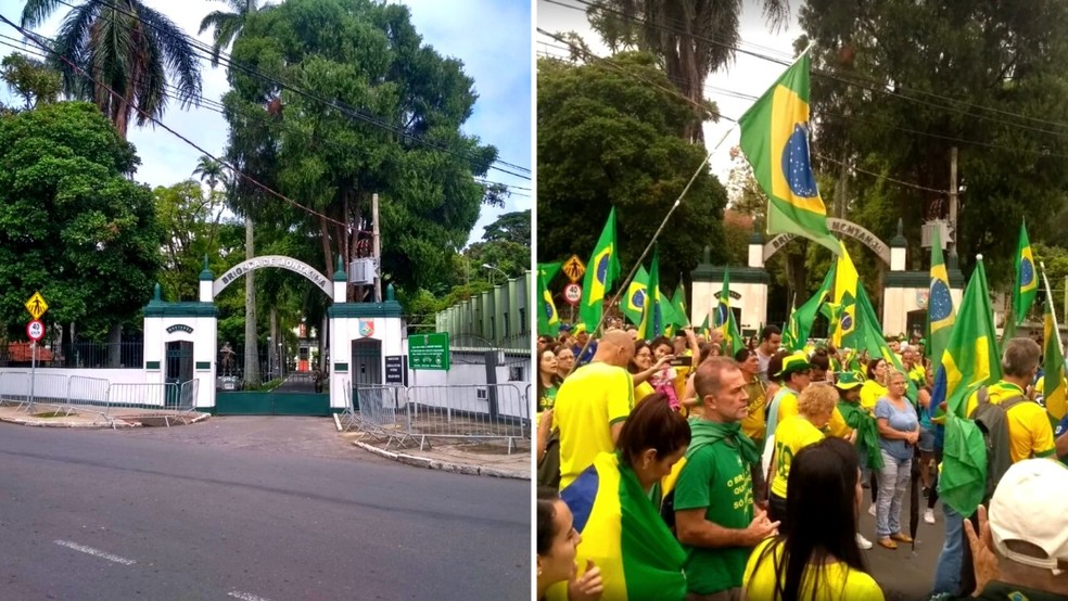Fachada do Ex&eacute;rcito em Juiz de Fora nesta segunda e no dia da Proclama&ccedil;&atilde;o da Rep&uacute;blica, respectivamente &mdash; Foto: Fellype Alberto/g1