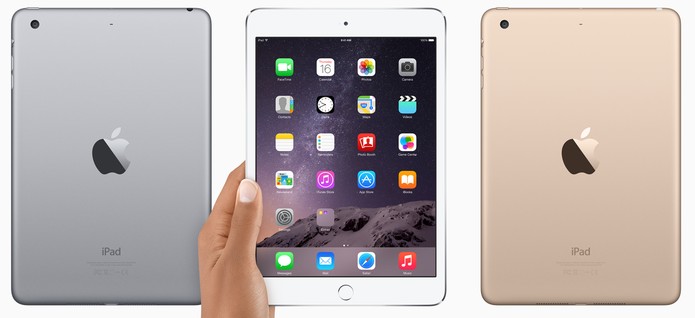 iPad mini 3 é integrado com botão Touch ID e vem nas cores cinza e dourado (Foto: Divulgação/Apple)