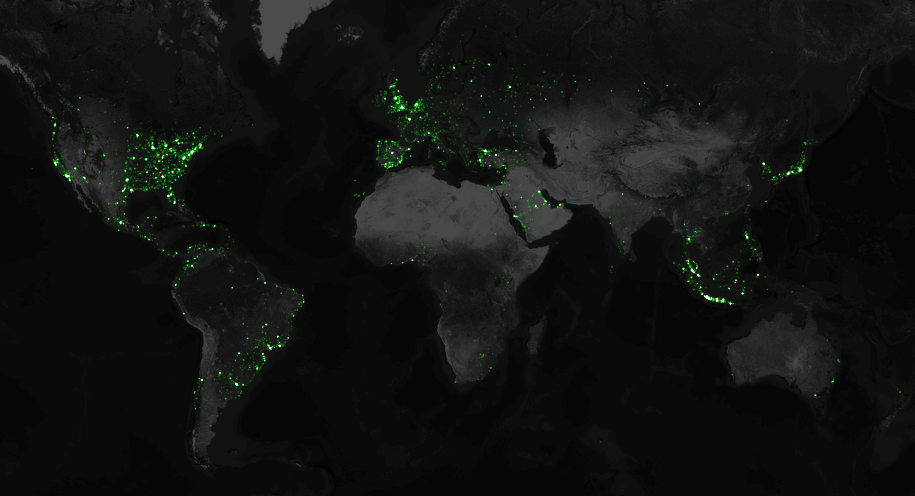 Mapa mostra tweets feitos pelo planeta (Foto: Reprodução)