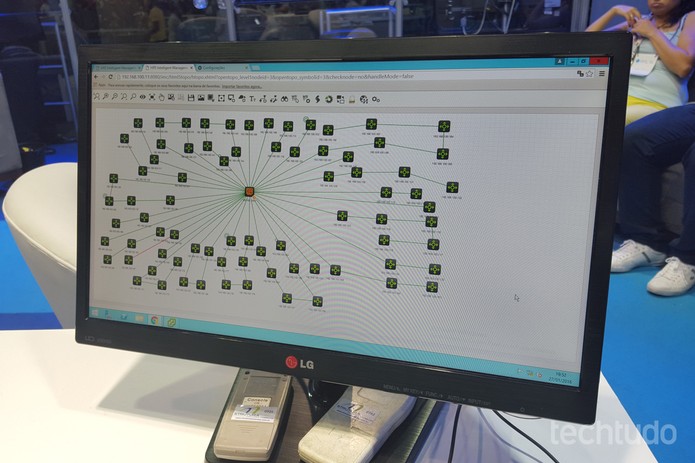 Computador no ovni da CPBR9 resume situação do tráfego de dados dentro do Anhembi (Foto: Thássius Veloso/TechTudo)
