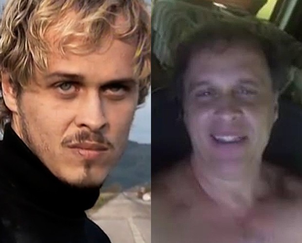 Guilherme Fontes caracterizado como Alexandre da novela A Viagem (1994) e no vídeo em homenagem ao personagem (Foto: Divulgação e reprodução)