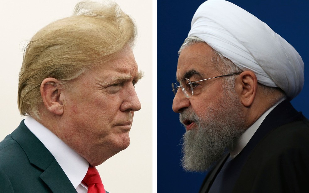 Montagem com fotos dos presidentes dos EUA, Donald Trump, e do IrÃ£, Hassan Rouhani â€” Foto: AP Photo