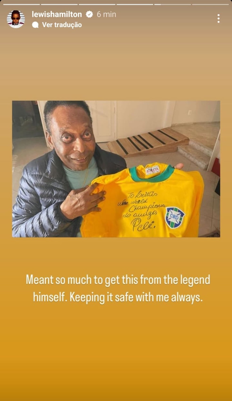Lewis Hamilton postou stories homenageando o Rei Pelé  — Foto:  Reprodução Instagram
