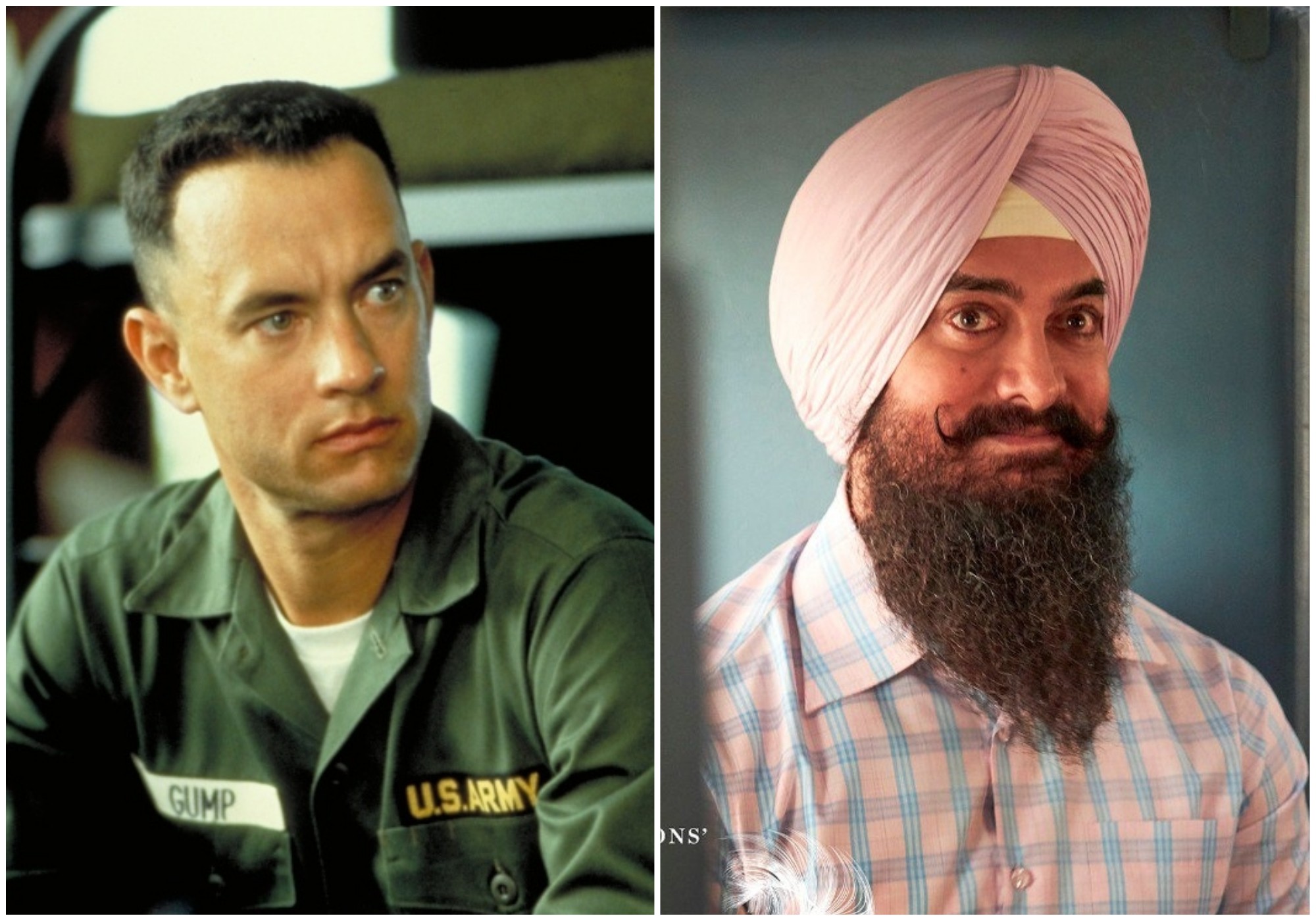 Tom Hanks em Forrest Gump (1994) e Aamir Khan em Laal Singh Chaddha (2020) (Foto: Instagram)