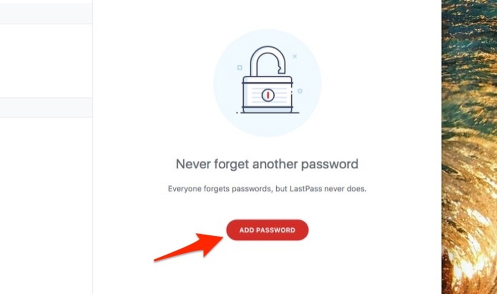 Ação para iniciar a tela para salvar dados de acesso de um site no software LastPass para Mac — Foto: Reprodução/Marvin Costa