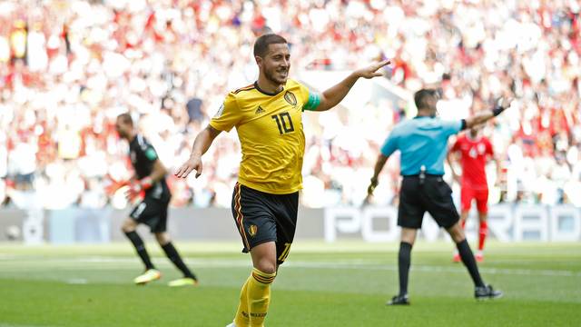 Hazard comemora gol sobre a Tunsia