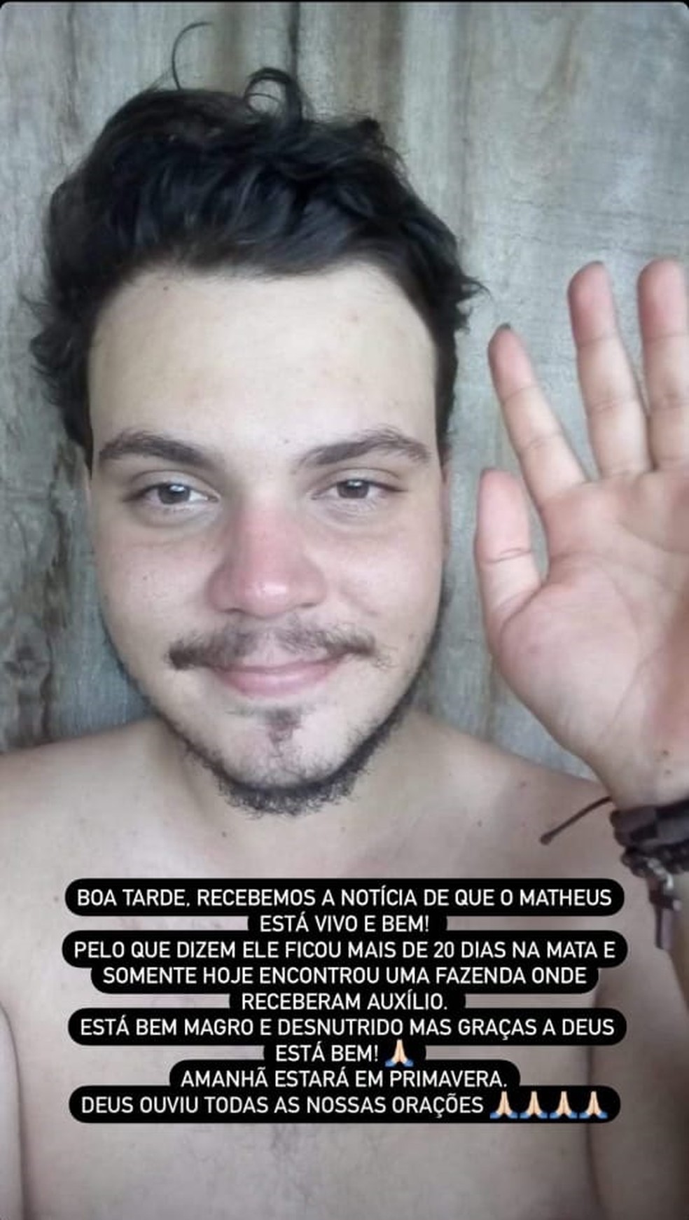 Matheus Soliman, de 22 anos, é cantor sertanejo e teria ficado perdido na mata com um amigo desde o dia 4 de outubro em Mato Grosso — Foto: Instagram/Reprodução