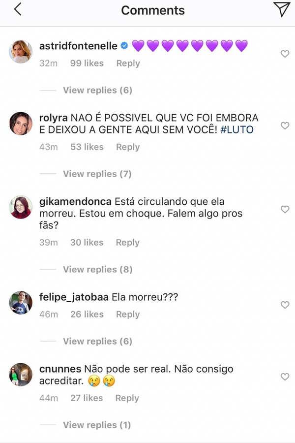 Comentários no Instagram de Fernanda Young (Foto: Reprodução Instagram)