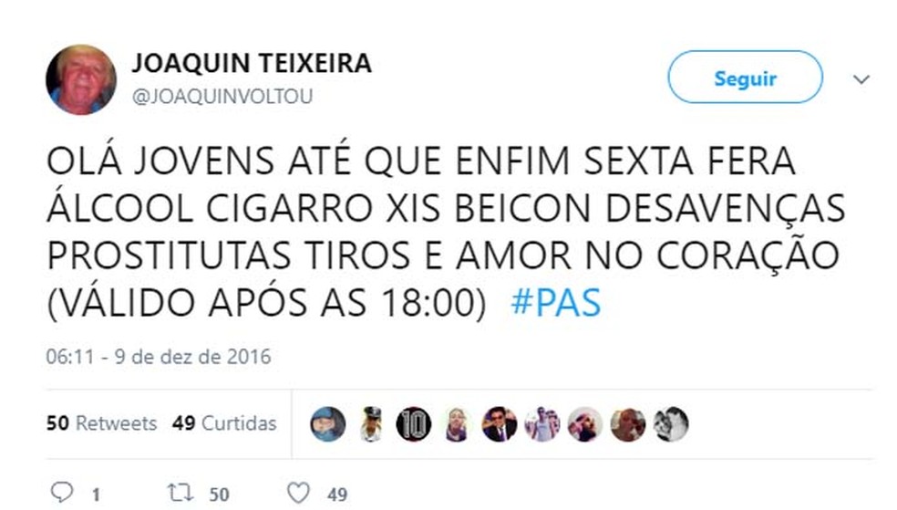 Post que deu origem à hashtag #pas (Foto: Reprodução/ Twitter)