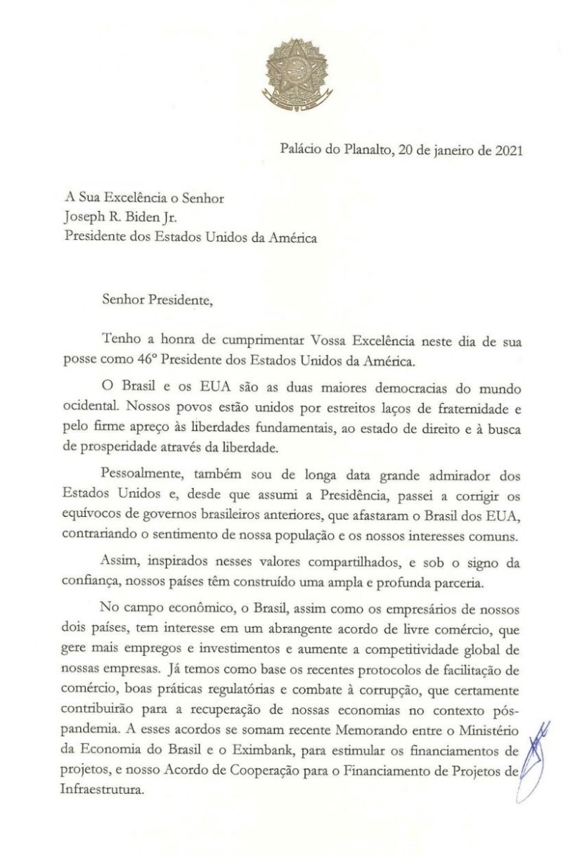 carta-bolsonaro-biden1 (Foto: Reprodução/Twitter)