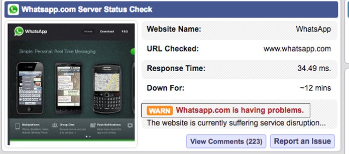 Site Is it down right now mostra queda do WhatsApp (Foto: Reprodução/ Isitdownrightnow)