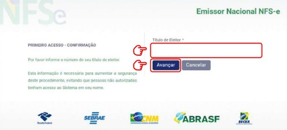 Preencha com o número do Título de Eleitor. — Foto: Reprodução