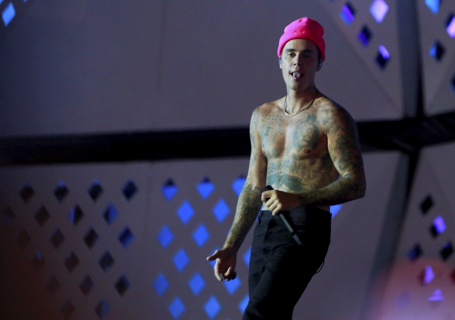 O cantor Justin Bieber, em show no Rock in Rio 2022