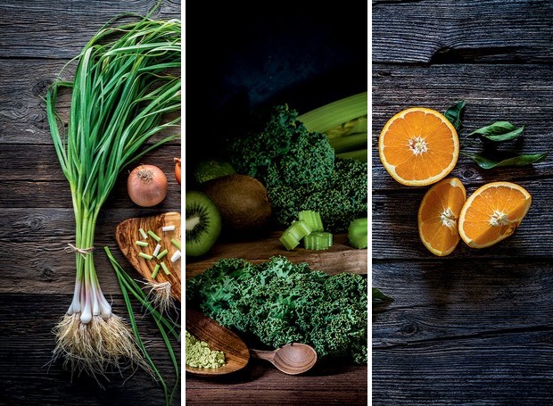 Alho, cebola, vegetais verdes e frutas cítricas, como a laranja, são alguns dos ingredientes que fortalecem a imunidade (Foto: GettyImages | Montagem: Casa e Jardim)