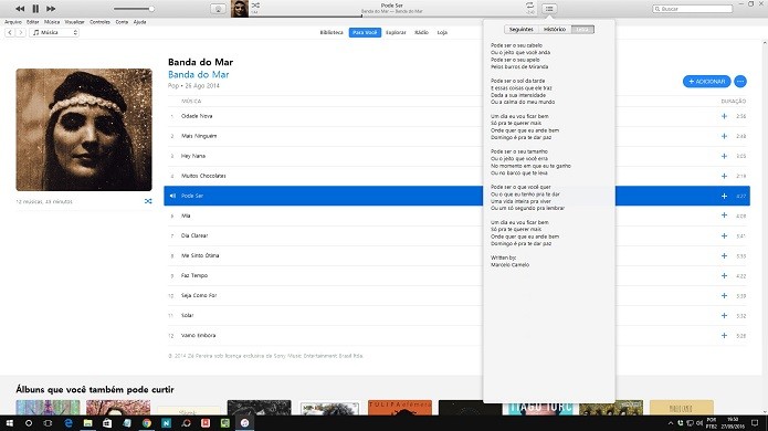 Exibindo a letra da canção no iTunes para PC (Foto: Reprodução/Helito Bijora) 