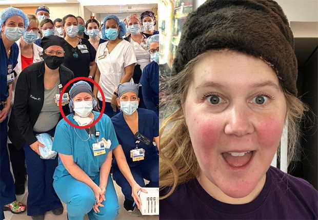 Amy Schumer (dir) doa máscaras para hospital onde amiga Jen Cloudman (no destaque) trabalha (Foto: Reprodução/Instagram)