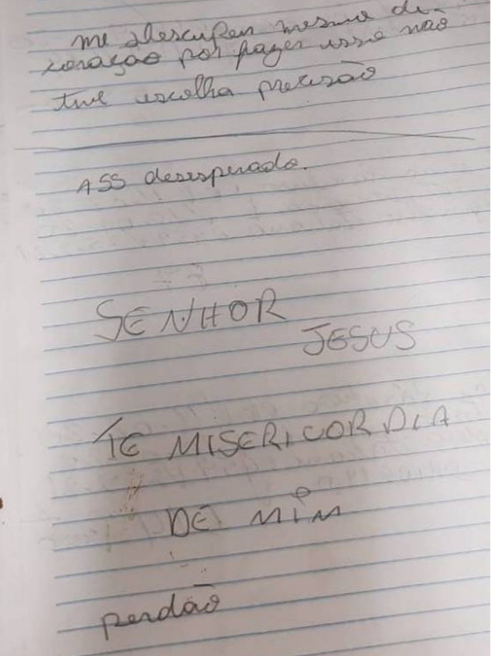 Bilhete deixado por ladrão que pediu desculpas após furtar escola estadual na Zona Norte de SP — Foto: Reprodução