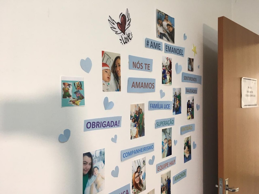 Enfermeiros, técnicos e médicos fizeram mural em homenagem ao menino Emanoel. — Foto: Murilo Lucena/TV Clube
