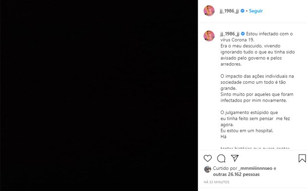 Kim Jae-joong revela que está com Covid-19 (Foto: Reprodução/Instagram)