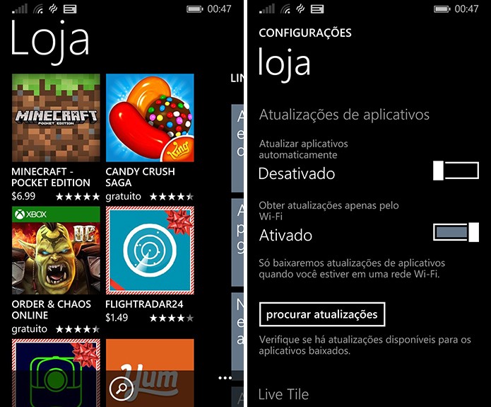 Atualização automática de aplicativos do Windows Phone pode ser desligada na loja do sistema (Foto: Reprodução/Elson de Souza)