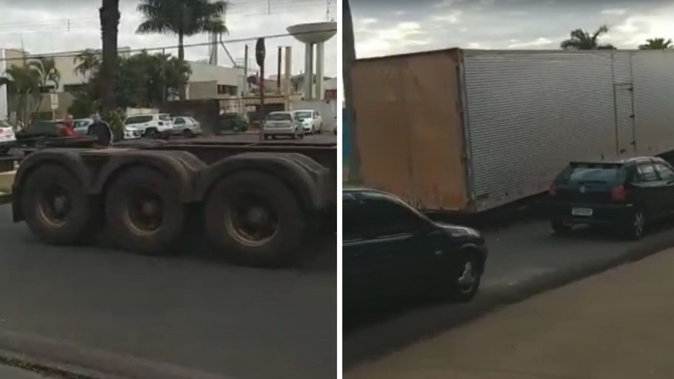 Carreta perdeu três eixos traseiros no meio de uma avenida Anna Cláudia — Foto: Arquivo pessoal 