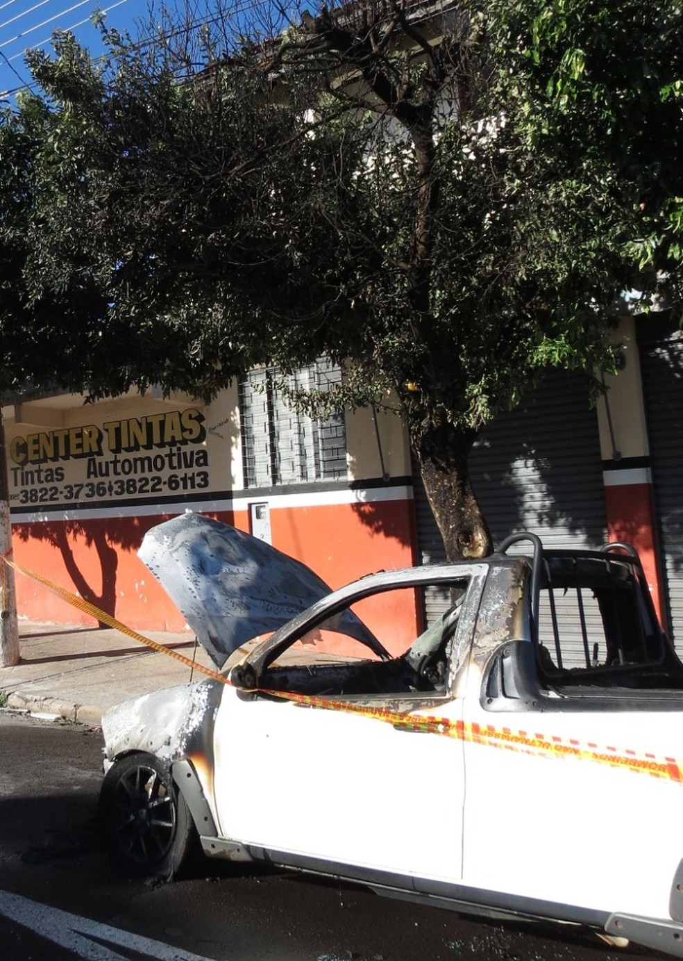 Incêndio atingiu picape e árvore em avenida de Dracena — Foto: Jorge Zanoni/Cedida