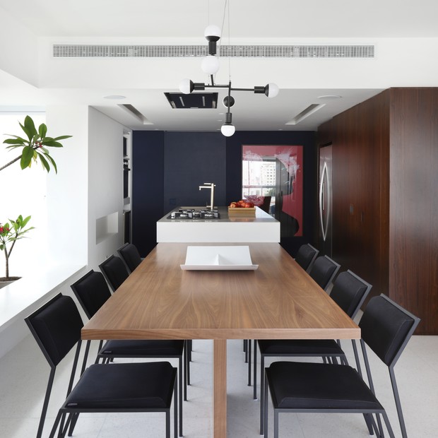 Estilo minimalista e contemporâneo em apê de 175 m² (Foto: Decoração tem predomínio de tons de madeira e branco )